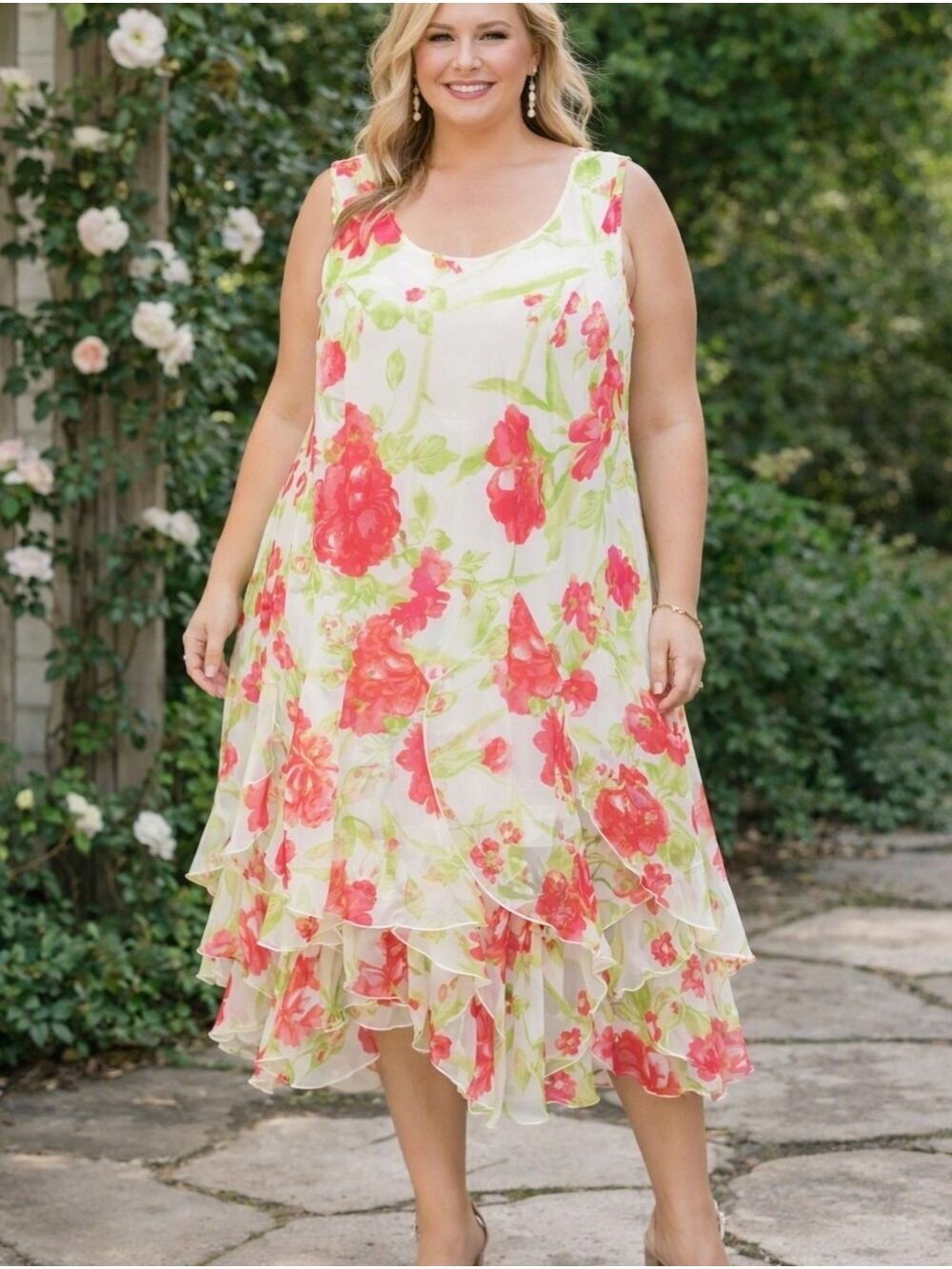 Robbie Bee 🐝Floral Sleeveless Chiffon Tiered Cottagecore Party Dress. Size 22W